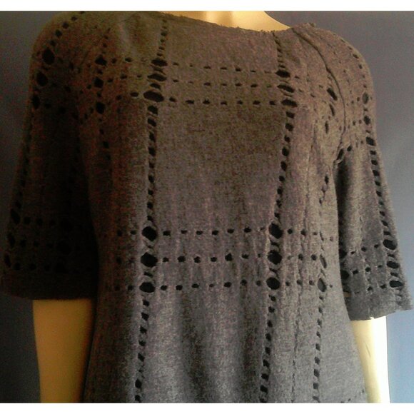 Tory Burch Gray Wool Holes Black Lined Frayed Sweater Sm - Picture 5 of 13
